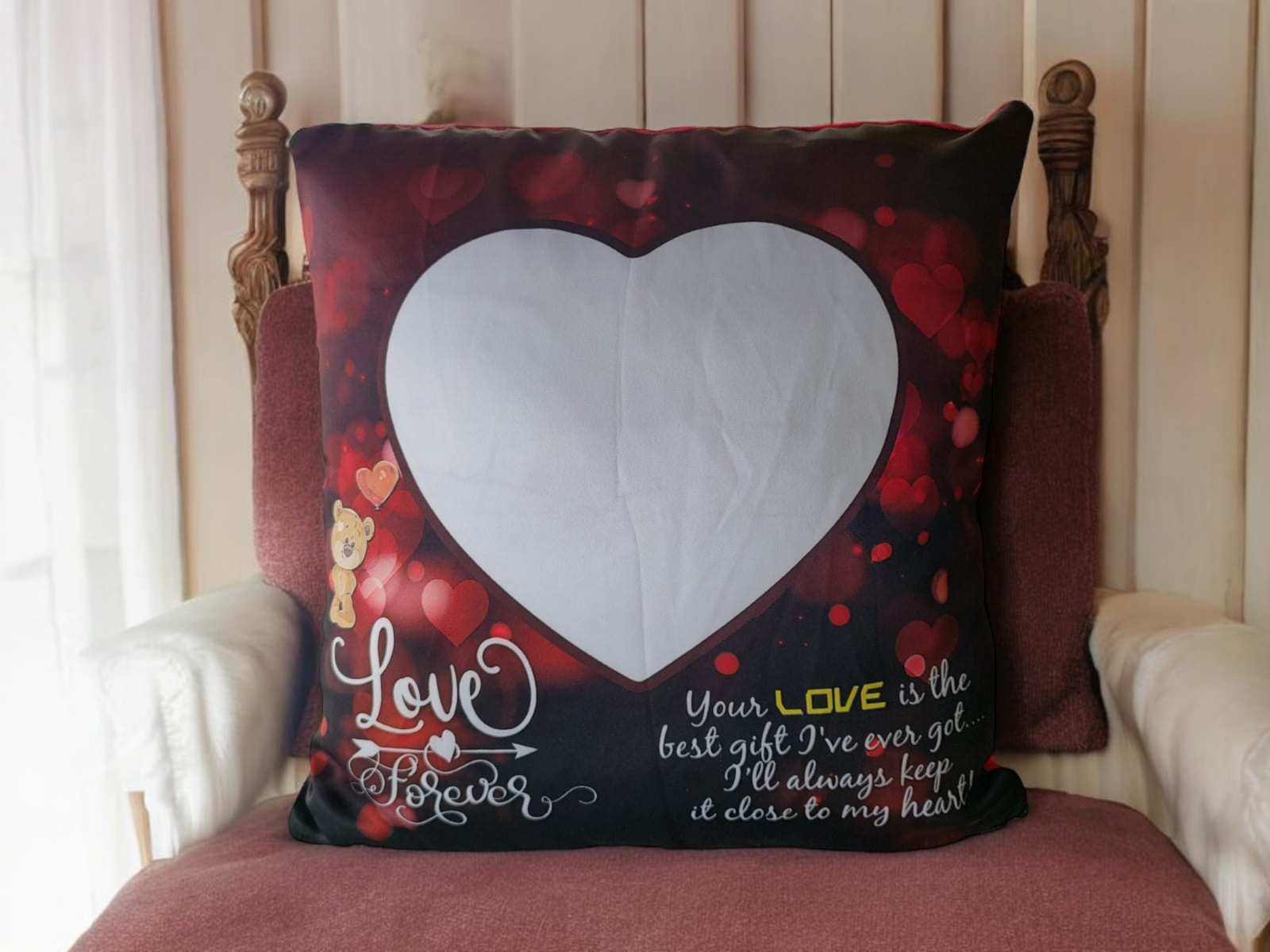 Personalized Heart Shape Pillow Photo Print