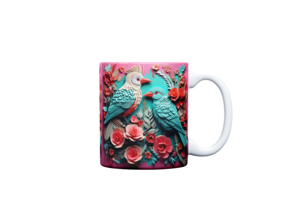 3D Elegant Tropical Parrot and Floral Design Ceramic Coffee Mug